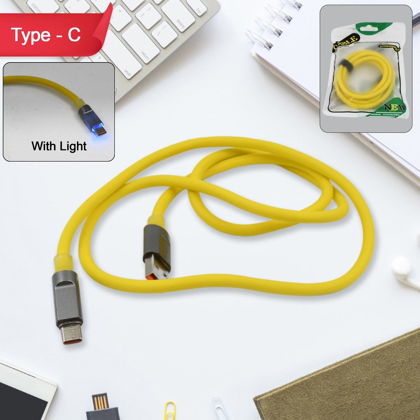 Type C Data Cable Fast Charging With Light (1 Mtr. 1 Pc)
